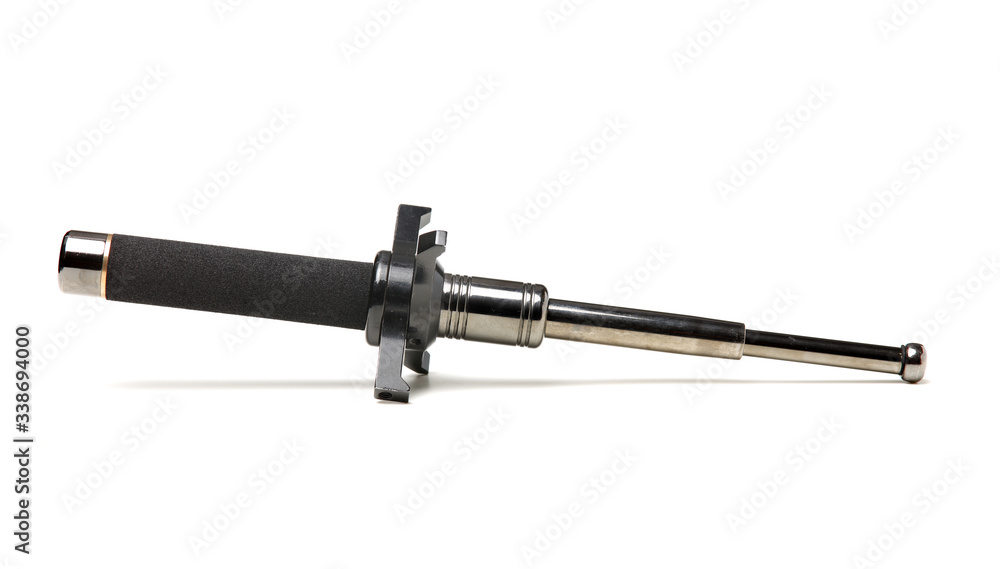 Fototapeta premium Black telescopic expandable baton / truncheon on white background