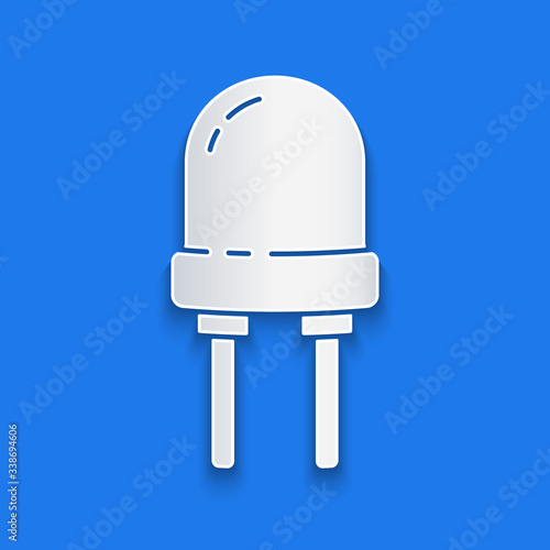 Paper cut Light emitting diode icon isolated on blue background. Semiconductor diode electrical component. Paper art style. Vector Illustration