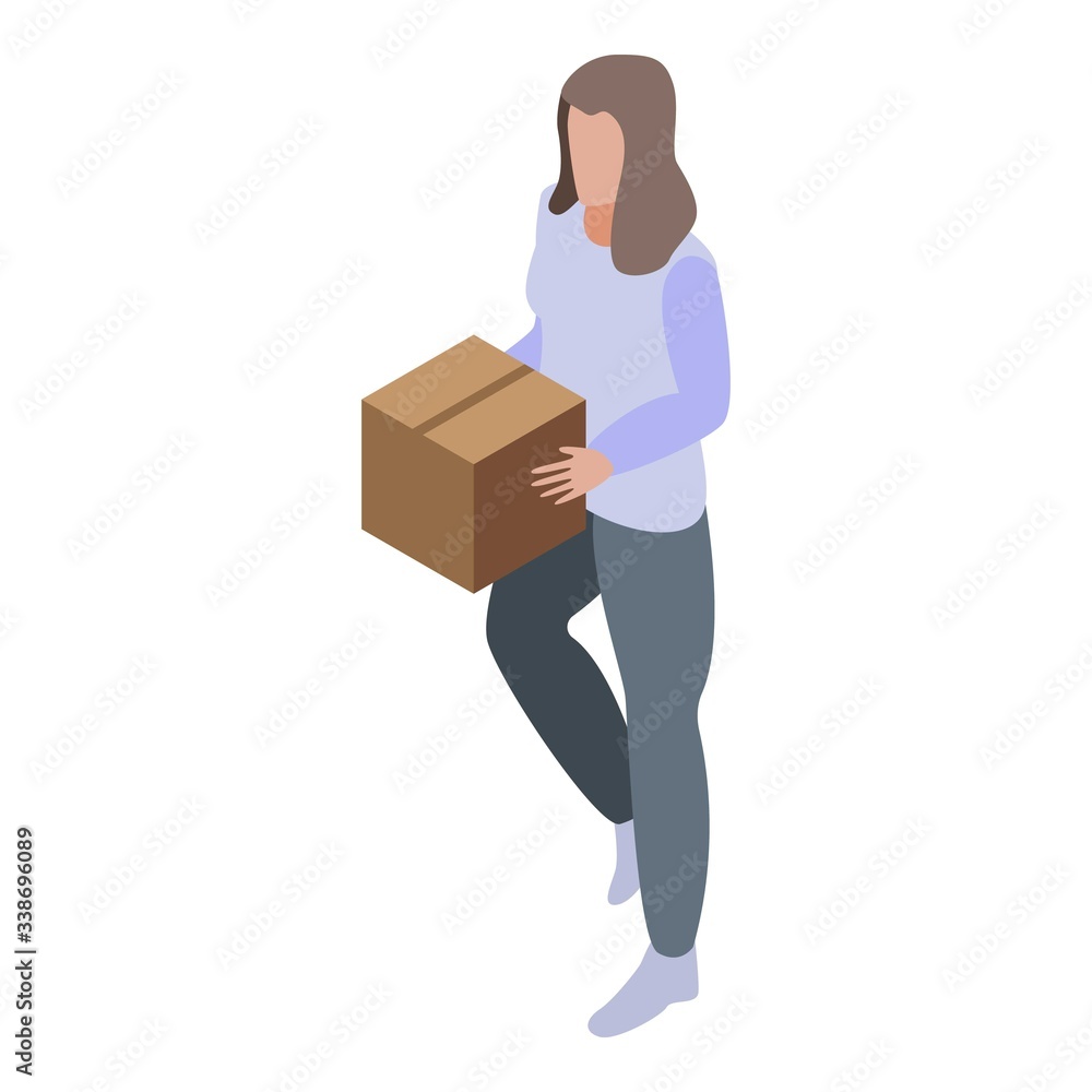 Girl volunteer take gift box icon. Isometric of girl volunteer take gift box vector icon for web design isolated on white background Girl volunteer take gift box icon. Isometric of girl volunteer take gift box vector icon for web design isolated on white background