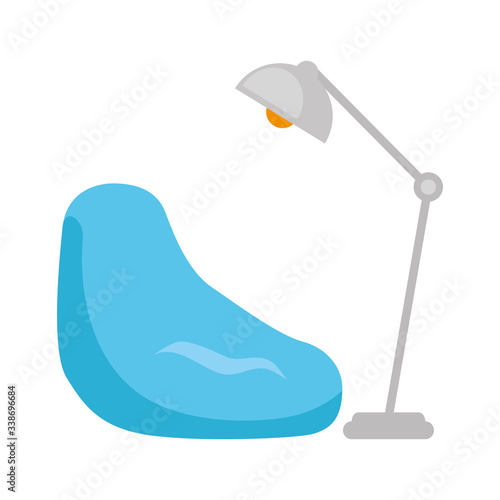soft pouf with house floor lamp vector illustration design