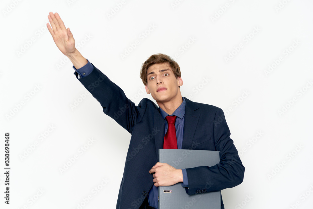 young businessman showing blank sign