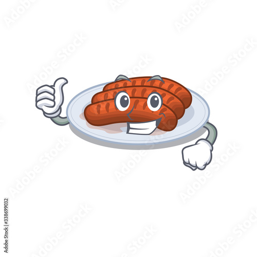 Grilled sausage cartoon character design making OK gesture