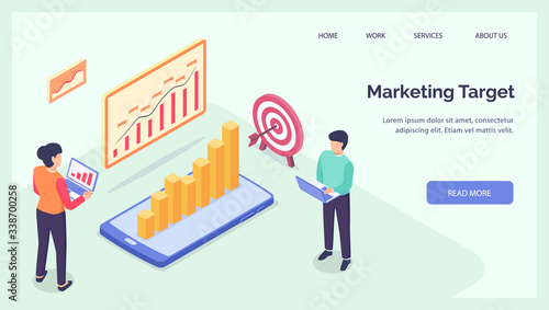 business marketing target team for website landing homepage template banner isometric