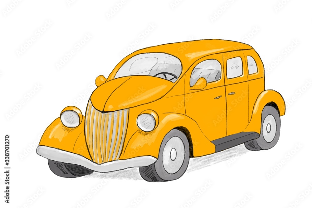 Yellow retro car sketch