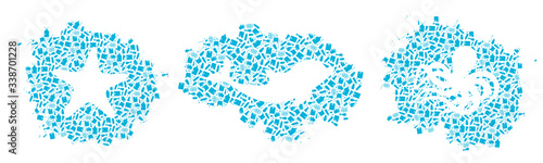 Stop ocean plastic pollution concept vector illustration. Marine animals silhouette cut in plastic trash flat icon spot, isolated on white background. Prevent ocean pollution ecology concept