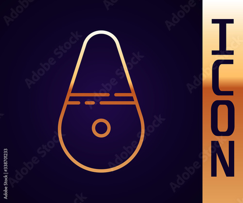 Gold line Dildo vibrator for sex games icon isolated on black background. Sex toy for adult. Vaginal exercise machines for intimate.  Vector Illustration