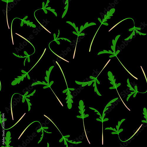 Microgreens Shungiku. Sprouting seeds of a plant. Seamless pattern. Vitamin supplement  vegan food.