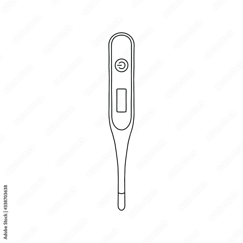Electronic, medical linear thermometer. Digital thermometer isolated with white background. Flat design, vector illustration.