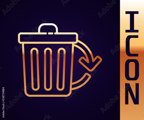 Gold line Recycle bin with recycle symbol icon isolated on black background. Trash can icon. Garbage bin sign. Recycle basket sign.  Vector Illustration