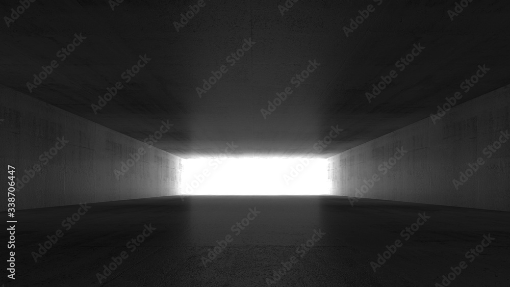 Empty dark concrete corridor perspective, 3d render