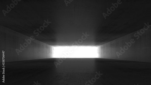 Empty dark concrete corridor perspective, 3d render