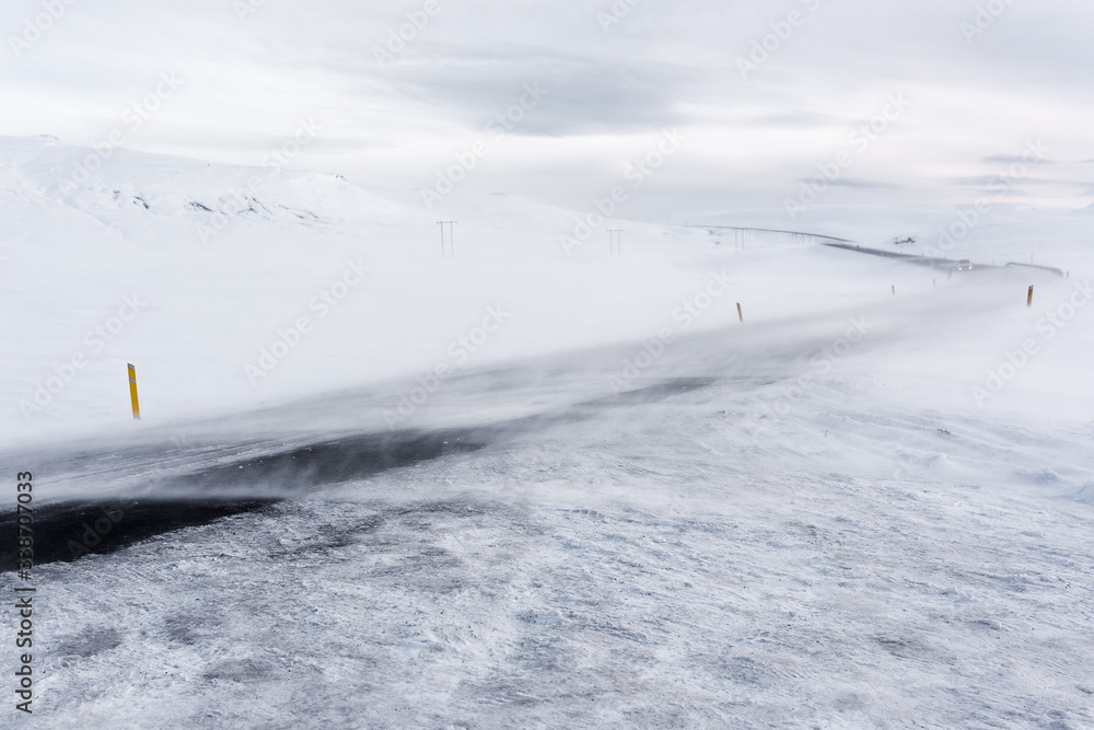 In Iceland, snow storm affects transportation on intercity roads. In Iceland, snow storm affects transportation on intercity roads.