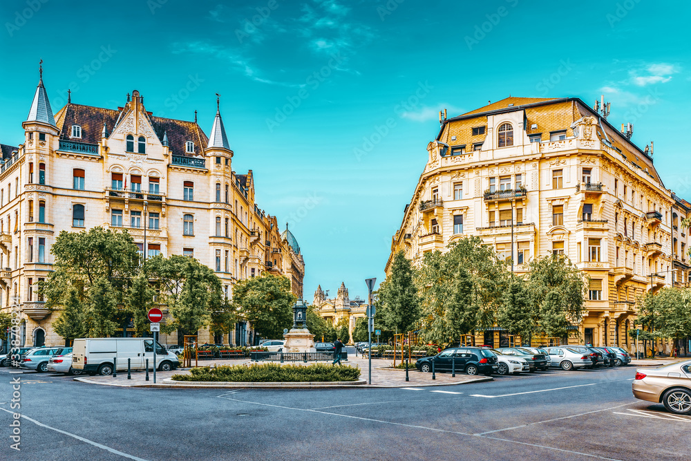 BUDAPEST, HANGARY-MAY 04, 2016: Beautiful landscape and urban view of the Budapest, one of  beautiful city: street's, peoples on street's, historical and modern buildings.