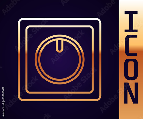 Gold line Electric light switch icon isolated on black background. On and Off icon. Dimmer light switch sign. Concept of energy saving.  Vector Illustration