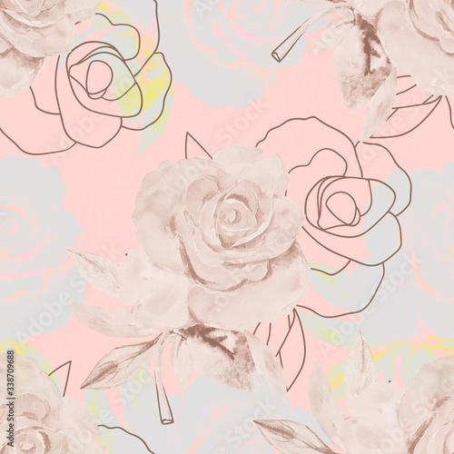 Roses seamless pattern.Image on a white and color background.