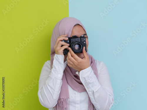 Arab young woman photographer with  camera