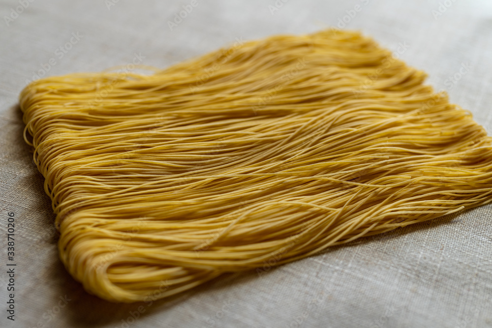 Close up view of Maccheroncini di Campofilone pasta Close up view of Maccheroncini di Campofilone pasta