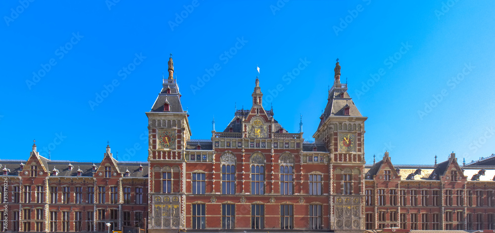 Central station building in Amsterdam