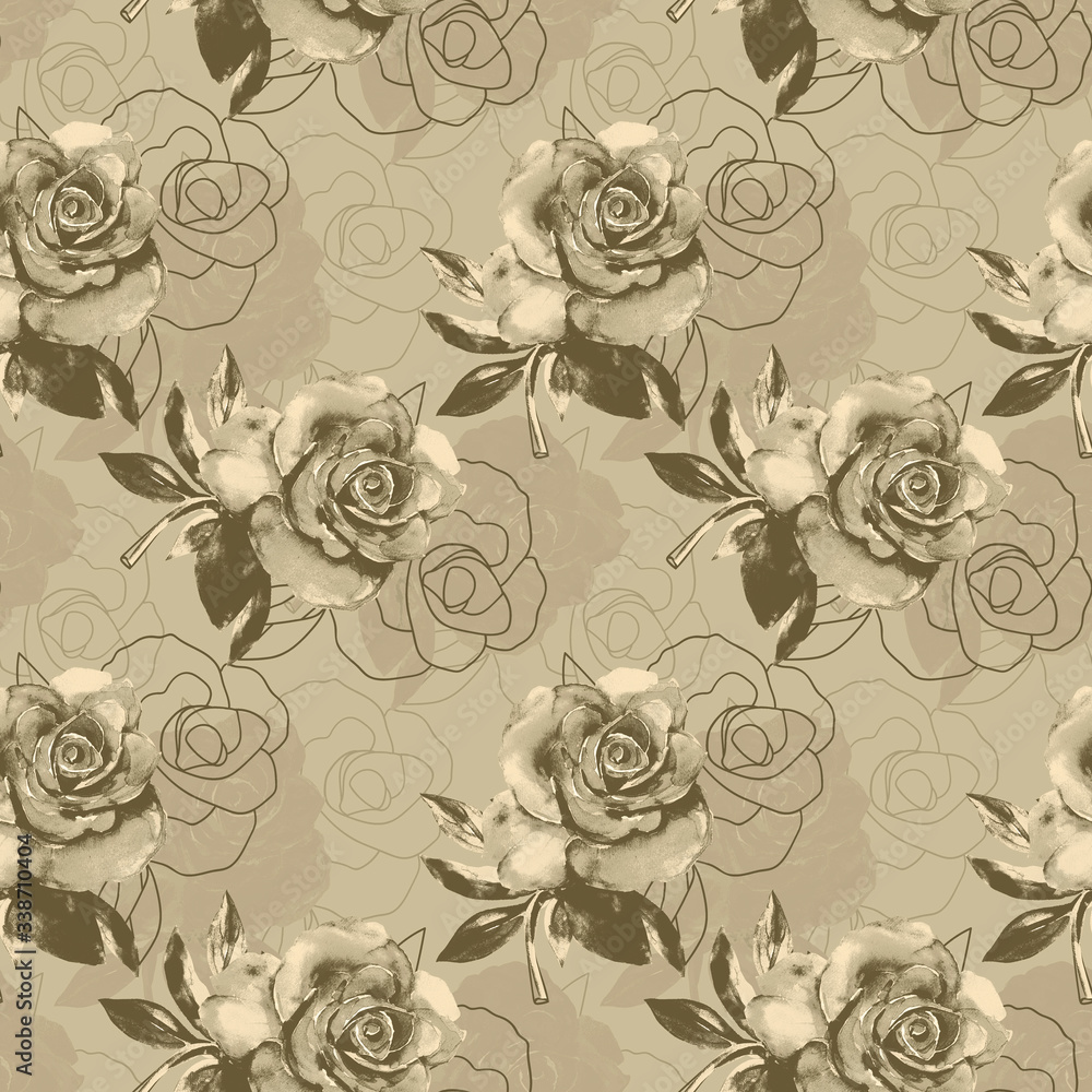 Roses seamless pattern.Image on a white and color background. Roses seamless pattern.Image on a white and color background.