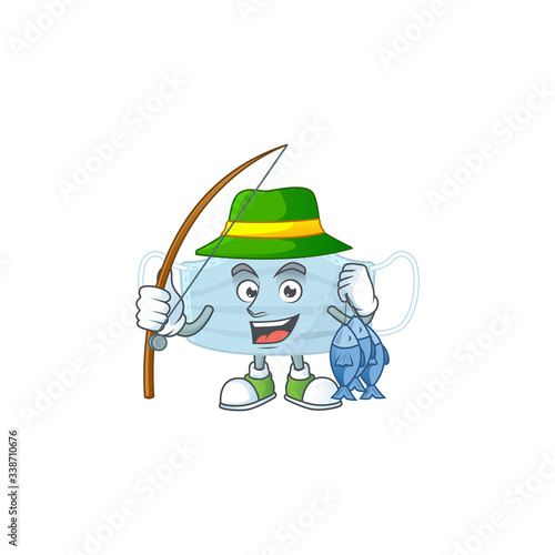 A Picture of surgery mask fisher mascot design catch a fish
