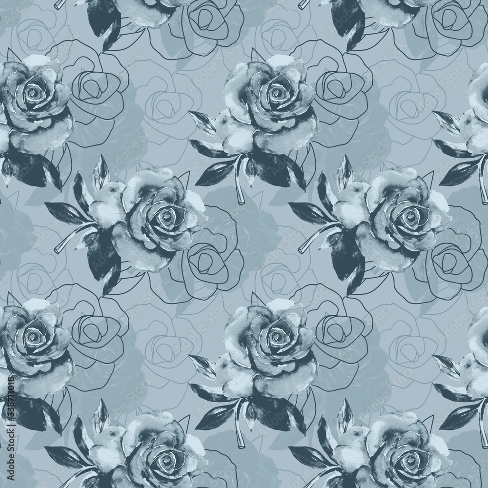 Roses seamless pattern.Image on a white and color background. Roses seamless pattern.Image on a white and color background.