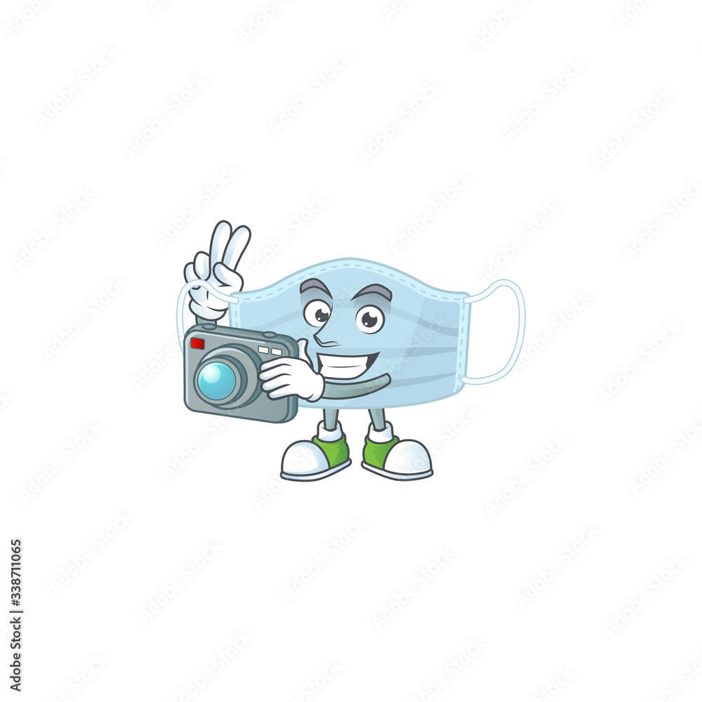 Surgery mask photographer mascot design concept using an expensive camera Surgery mask photographer mascot design concept using an expensive camera