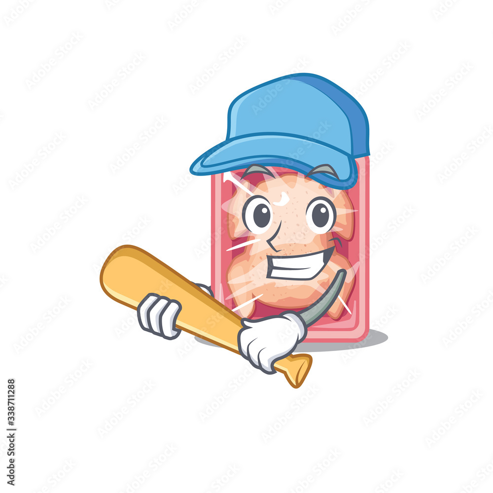 Fototapeta premium Picture of frozen chicken cartoon character playing baseball