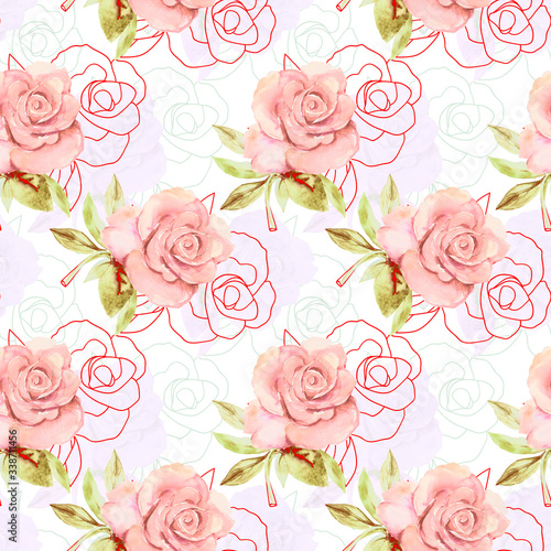 Roses seamless pattern.Image on a white and color background.