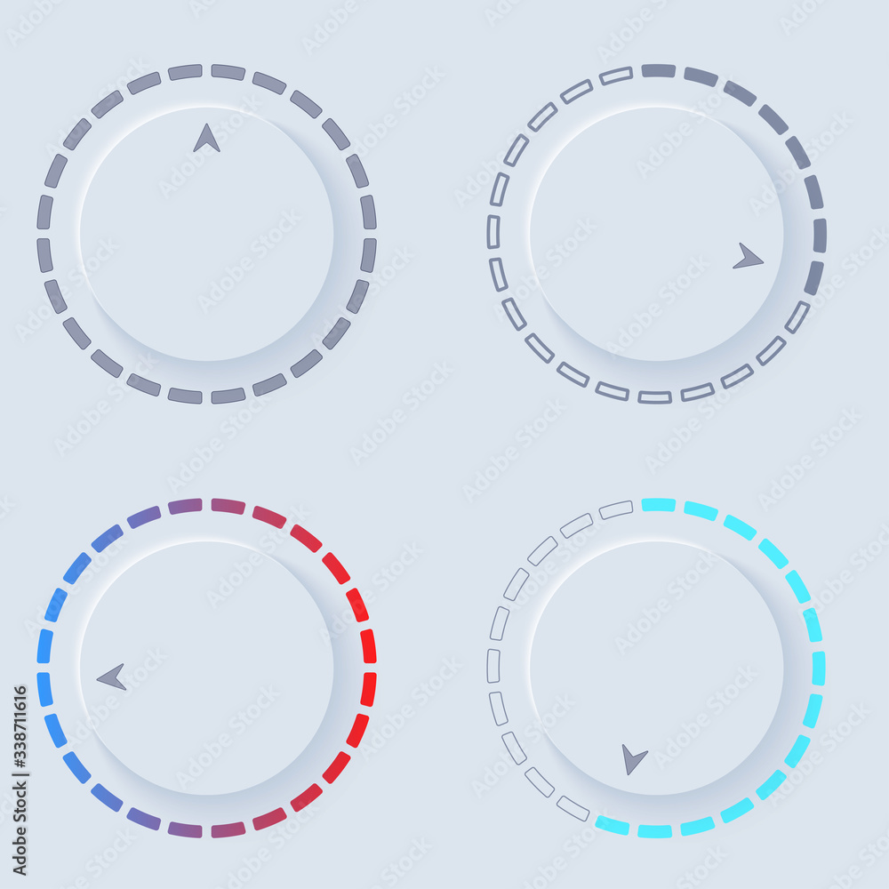 Neumorphic UI circle light set. Workflow graphic elements in Skeuomorph Trend Design. Circular Elements for smart technology and applications. Editable Vector illustration. Neumorphic UI circle light set. Workflow graphic elements in Skeuomorph Trend Design. Circular Elements for smart technology and applications. Editable Vector illustration.
