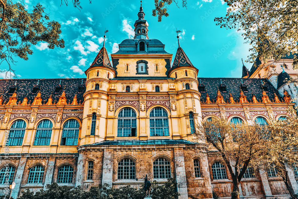 Obraz premium Vajdahunyad Castle (Hungarian-Vajdahunyad vara) is a castle in the City Park of Budapest, Hungary.