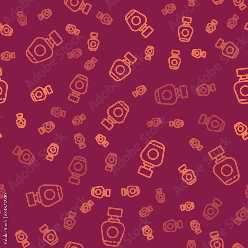 Brown line Perfume icon isolated seamless pattern on red background.  Vector Illustration
