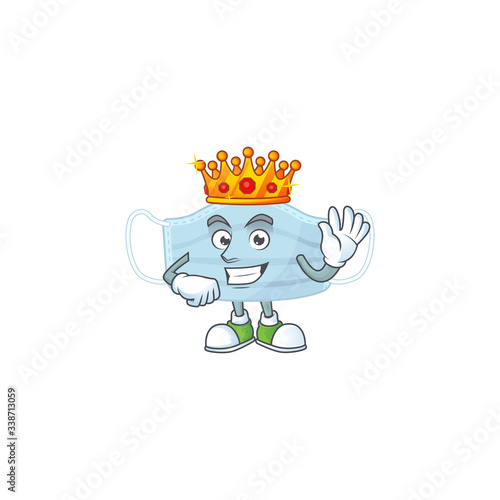 The Charismatic King of surgery mask cartoon character design wearing gold crown