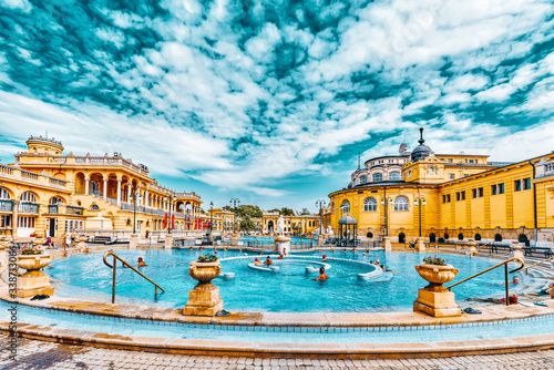 Photography BUDAPEST, HUNGARY- MAY 05,2016: Courtyard of Szechenyi Baths, Hungarian thermal bath complex and spa treatments