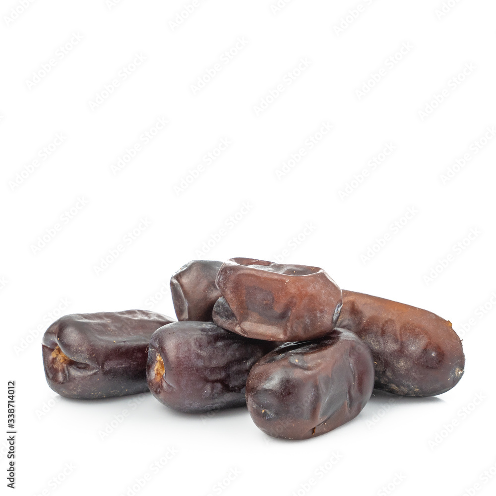 Arabian dried fruit date palm or kurma (fruit palm Phoenix dactylifera) food of ramadan Festival isolated on white background. copy space for text Arabian dried fruit date palm or kurma (fruit palm Phoenix dactylifera) food of ramadan Festival isolated on white background. copy space for text