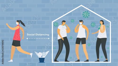 Social distancing. You have to stay home and meet doctor when you sick. Save life from new coronavirus outbreak. Vector illustration designs in flat style.