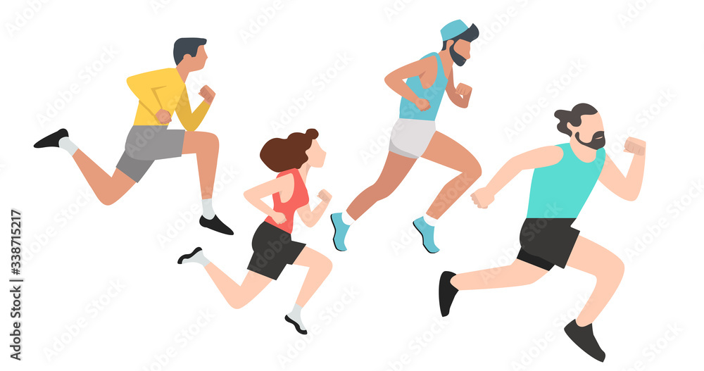 group Running people sports set