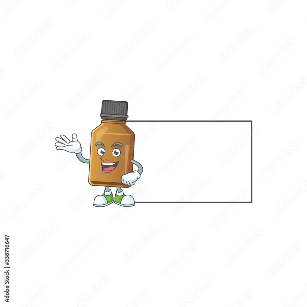 An image of syrup cure bottle with board mascot design style