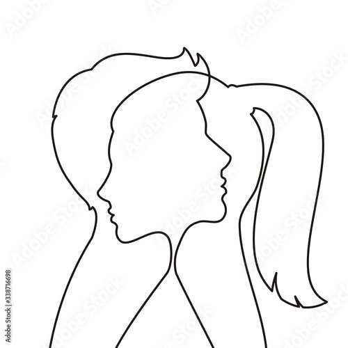 Face silhouette of a guy and a girl together