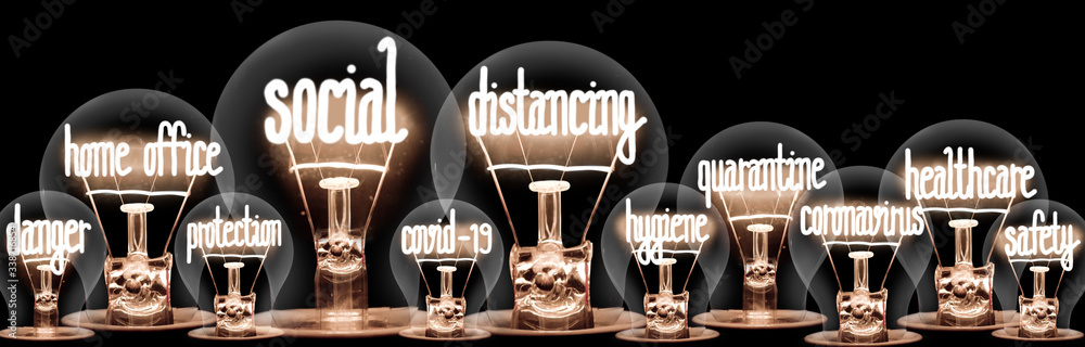 Fototapeta Light Bulbs with Social Distancing Concept
