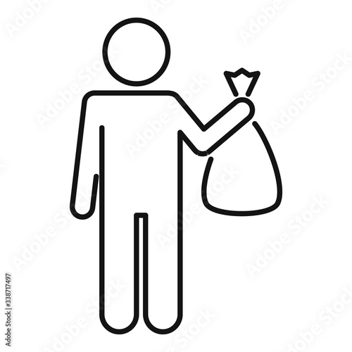 Man take garbage bag icon. Outline man take garbage bag vector icon for web design isolated on white background