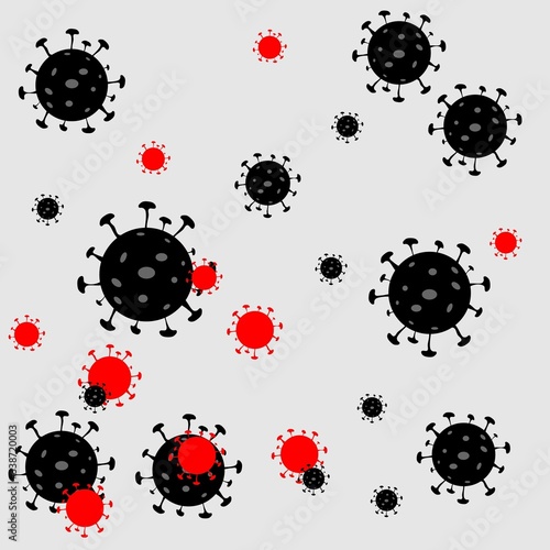Red and black coronavirus background. Vector illustration of bacterium and infection concept.