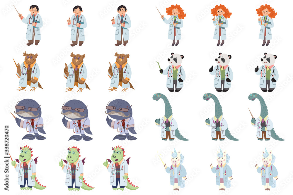 A set of characters - doctors who explain, censure, encourage. Vector.