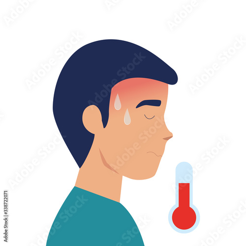 man with fever sick of covid 19 isolated icon vector illustration design