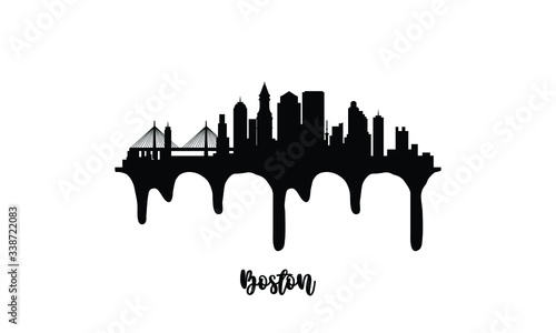Boston USA black skyline silhouette vector illustration on white background with dripping ink effect.