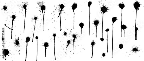 Original set spray graffiti. Black splashes isolated on transparent background. Grunge. Dirty Urban style.