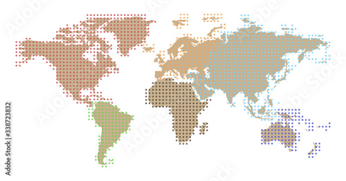 Vector world map with halftone pattern isolated on white
