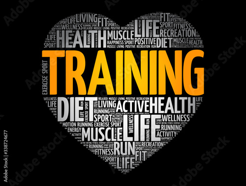 Training heart word cloud, fitness, sport, health concept background