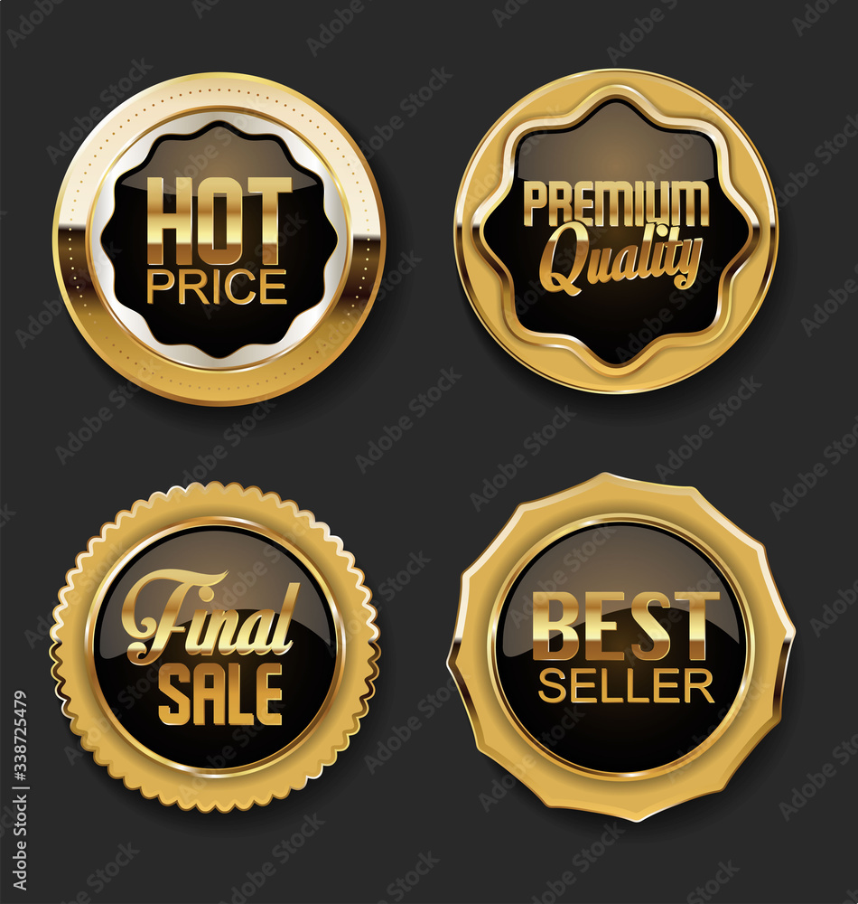 Gold and brown sale and premium quality badges