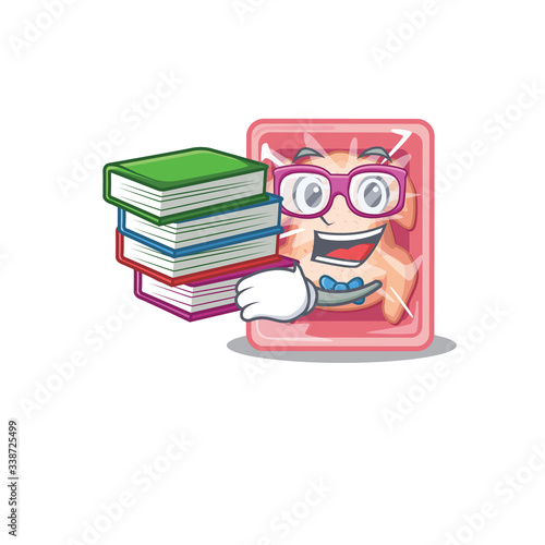 A diligent student in frozen chicken mascot design concept with books