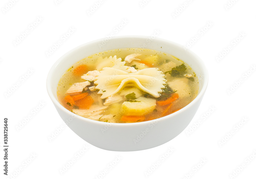 chicken broth with pasta isolated chicken broth with pasta isolated